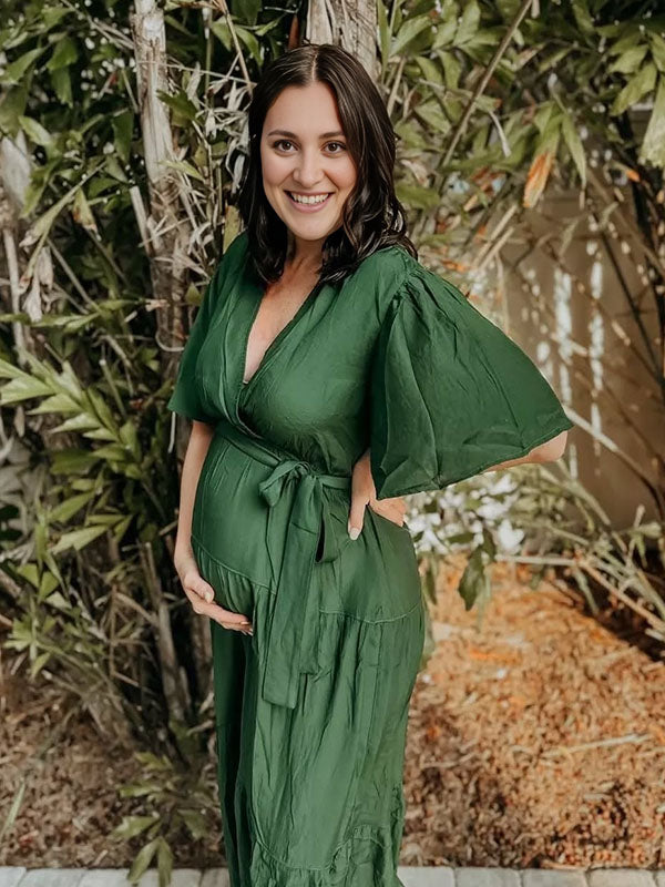 Chicnmom Vestidos Maxi para Fotos de Embarazadas Boho con Cinturón Y Volantes para Premamá Vacaciones