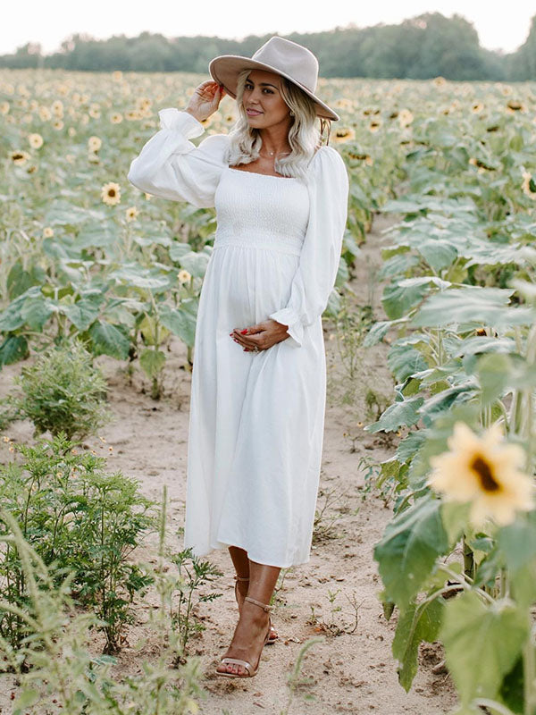 Chicnmom Vestido Maxi para Fotos de Embarazadas Bohemio Elegantes con Pliegues y Cinturón