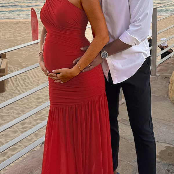 Chicnmom Vestido Larga de Premamá Fiesta Un Solo Hombro