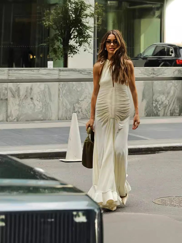 Chicnmom Vestidos casuales premamá pliegue fruncido beige