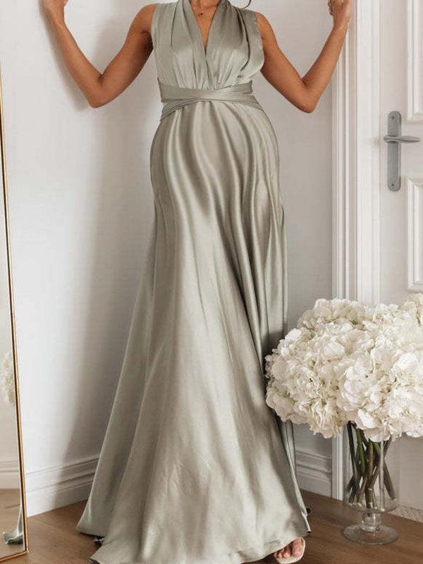 Chicnmom Vestidos largo Premamá Espalda Descubierta Fluidez Gris
