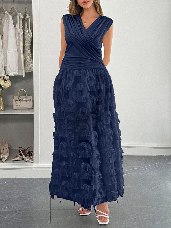 Chicnmom Vestidos largo Premamá Borla piel Pecho fruncido Azul Marino