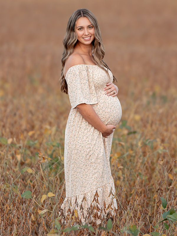 Chicnmom Vestido para Fotos de Embarazadas Bohemio Elegantes con Pliegues y Volantes