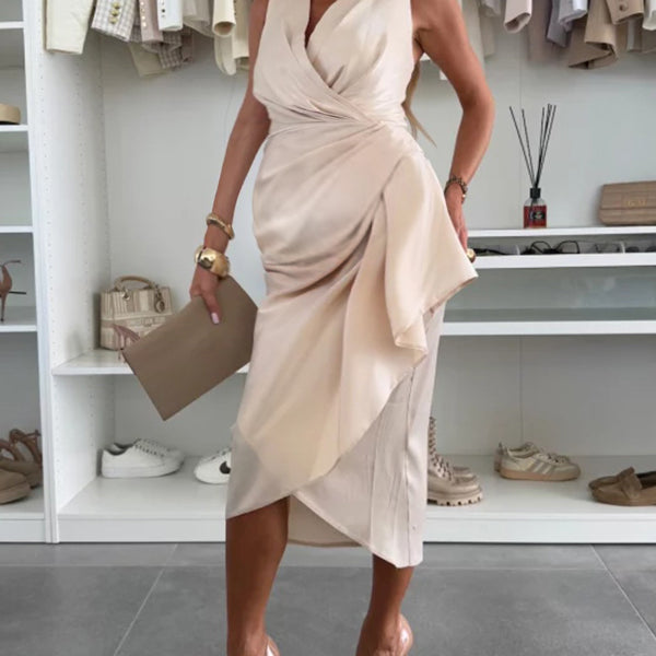 Chicnmom Vestidos midi Premamá Volantes Irregular ajustados Albaricoque