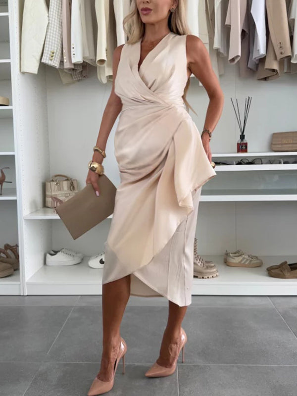 Chicnmom Vestidos midi Premamá Volantes Irregular ajustados Albaricoque