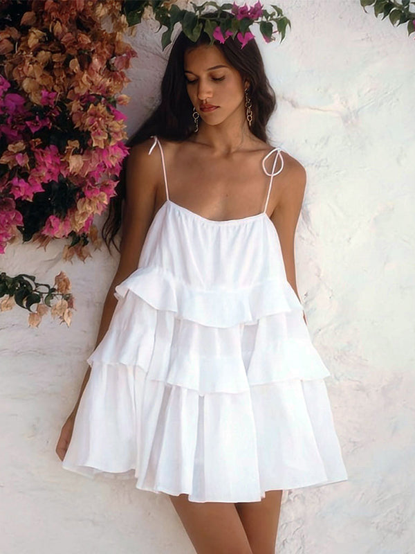 Chicnmom Vestidos mini Premamá Multicapa Espalda Descubierta Blanco