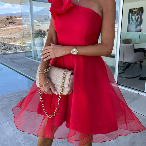 Chicnmom Vestidos mini Premamá Tul Hombro caído Bajo Evasé Rojo