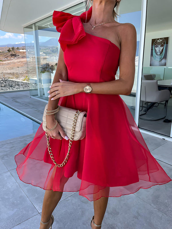 Chicnmom Vestidos mini Premamá Tul Hombro caído Bajo Evasé Rojo