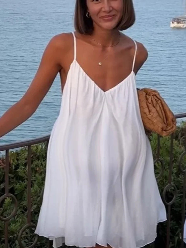 Chicnmom Vestidos mini Premamá De tirantes Fluidez Espalda Descubierta Blanco