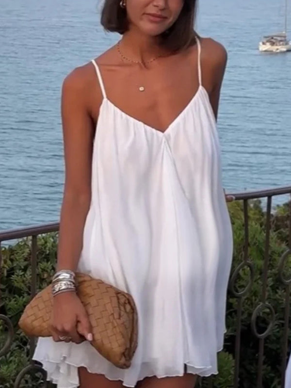 Chicnmom Vestidos mini Premamá De tirantes Fluidez Espalda Descubierta Blanco