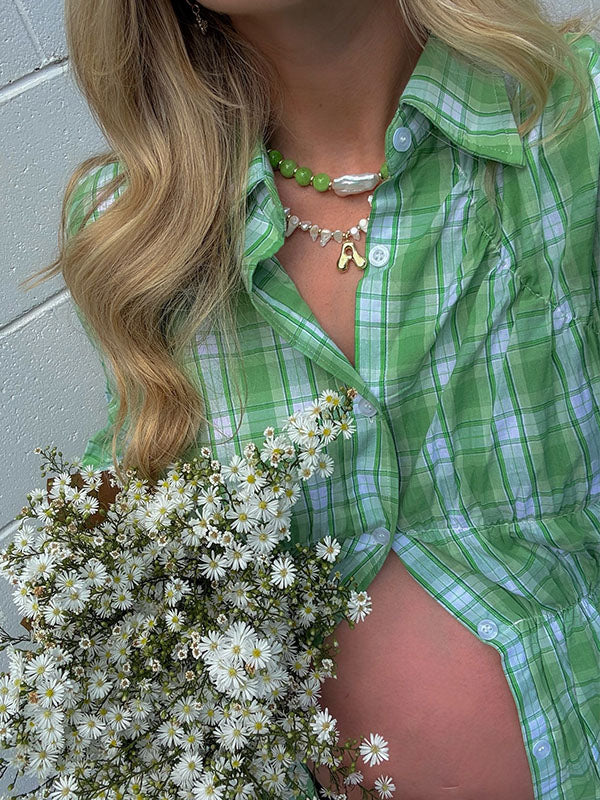 Chicnmom Camisa de Premama con Pliegues y Estampado de Cuadros