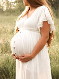 Chicnmom vestido blanco con volantes para fotos de embarazadas