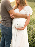 Chicnmom vestido blanco con volantes para fotos de embarazadas