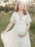 Chicnmom vestido de maternidad blanco estilo bohemio con volantes para el verano