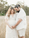 Chicnmom vestido de maternidad blanco estilo bohemio con volantes para el verano