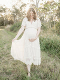 Chicnmom vestido de maternidad blanco estilo bohemio con volantes para el verano