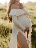 Chicnmom Vestido Boho Sesión De Fotos Premama Largos Con Volantes Y Abertura Vestido Largo De Premama Fiesta Para Invitadas