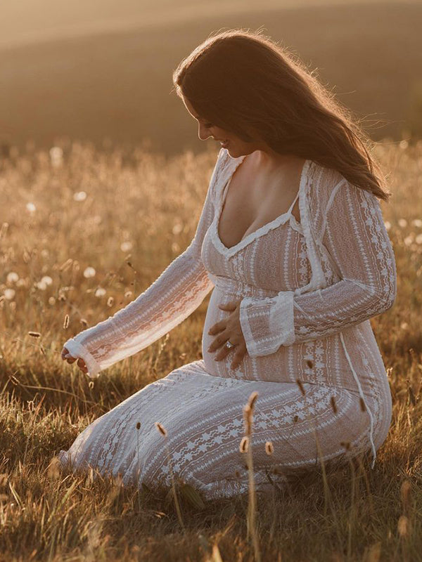 Chicnmom Vestido Invitada Boda Embarazada De Encaje Y Ajustado Con Volantes Vestidos Blancos Boho Ropa Premamá Fotografía