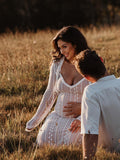 Chicnmom Vestido Invitada Boda Embarazada De Encaje Y Ajustado Con Volantes Vestidos Blancos Boho Ropa Premamá Fotografía