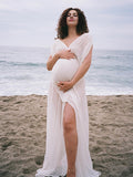 Chicnmom vestido de maternidad blanco de playa con escote en V profundo