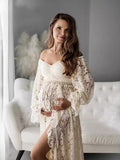 Chicnmom Vestidos Boho Sesión De Fotos Premama De Encaje Y Fleco Con Volantes Y Abertura Vestidos Embarazada Boda Largo