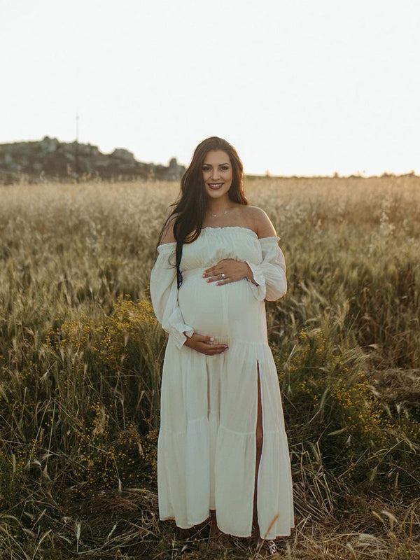 Chicnmom Vestidos Boho Elegantes De Premama Con Volantes Tubo Y Hombros Descubiertos Vestido Para Fotos Embarazadas Largos