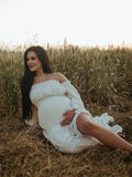 Chicnmom Vestidos Boho Elegantes De Premama Con Volantes Tubo Y Hombros Descubiertos Vestido Para Fotos Embarazadas Largos