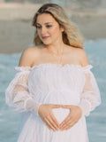 Chicnmom Vestidos Invitada Boda Embarazada Largo Tul Con Volantes Y Hombros Descubiertos Para Premamá Sesión De Fotos Y Novia