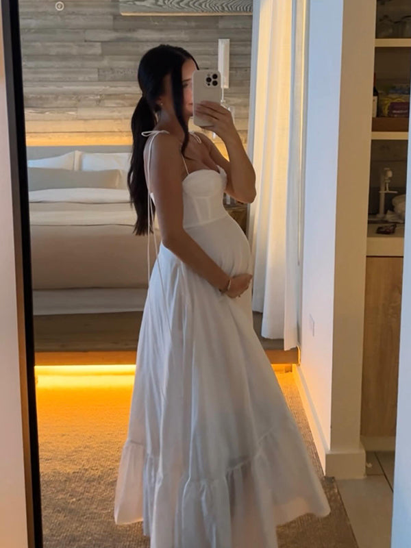 Chicnmom Vestidos De Fiesta Para Embarazadas Con Volantes Tirantes Finos Con Lazo Vestidos De Madrina De Novia Largos Blanco