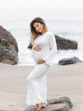 Chicnmom Mama Vestido largo de punto plisado con lazo en la espalda, volantes Falbala, dobladillo con volantes, sin espalda, elegante vestido de fiesta de cóctel, sesión de fotos de maternidad