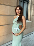 Chicnmom Mama Vestido largo con corte de malla de mariposa en 3D, camisola sin espalda, cóctel de sirena, sesión de fotos de maternidad