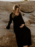 Chicnmom Mama Vestido largo de punto plisado con cuello en V y gran oscilación, suéter de talla grande, elegante para salir, sesión de fotos de maternidad