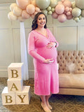 Chicnmom Mama Vestido tipo suéter largo con cuello en V y pecho cruzado de punto elegante para salir sesión de fotos de maternidad Baby Shower