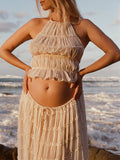 Chicnmom beige verano playa vestidos boho elegantes vestidos para fotos de maternidad