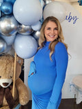 Chicnmom Vestido Largo De Ajustado Premama Fiesta Para Invitadas Con Pliegues Y Asimétrico Con Color En Azul Para Embarazadas Cóctel