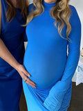 Chicnmom Vestido Largo De Ajustado Premama Fiesta Para Invitadas Con Pliegues Y Asimétrico Con Color En Azul Para Embarazadas Cóctel