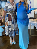 Chicnmom Vestido Largo De Ajustado Premama Fiesta Para Invitadas Con Pliegues Y Asimétrico Con Color En Azul Para Embarazadas Cóctel