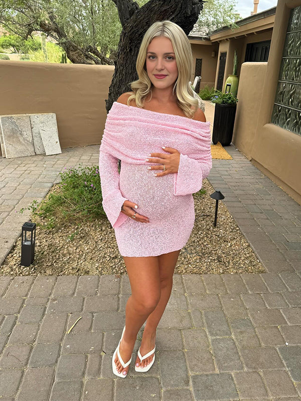 Chicnmom Mama Vestido DE Minivestido Ajustado Para Salir De Punto Con Hombros Descubiertos Lindo Para Salir DE Premamá