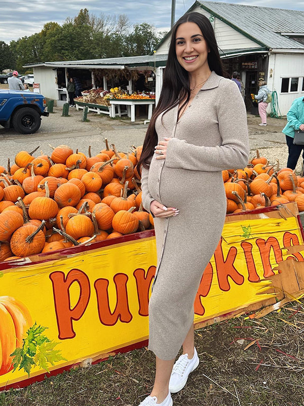 Chicnmom  Mama Vestido De Génerodepunto Cuello En V Y Manga Acampanad Ajustado De Premamá