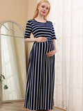 Chicnmom vestido largo de lactancia de maternidad azul marino con rayas