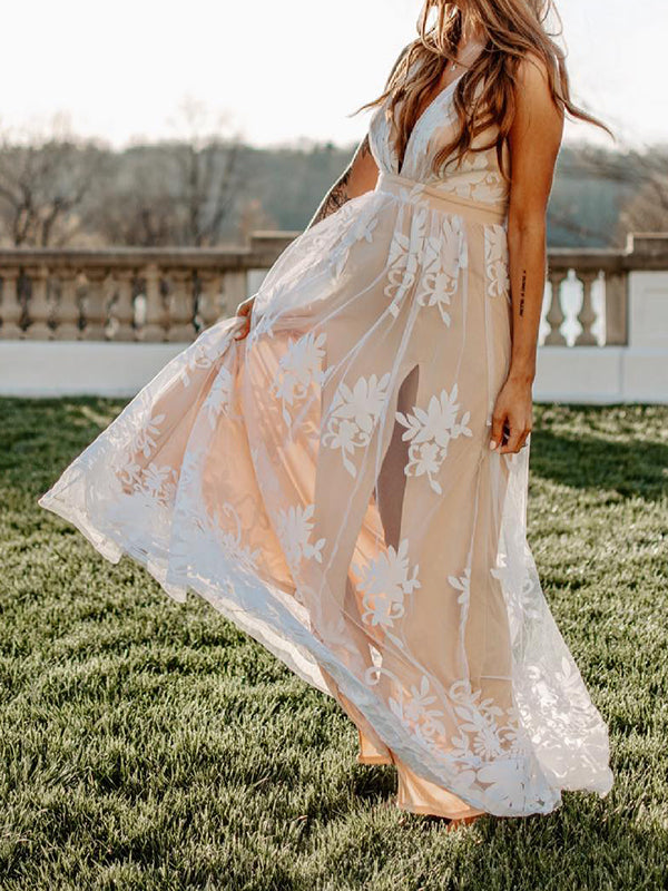 Chicnmom Vestido largo de maternidad de noche elegante blanco sin