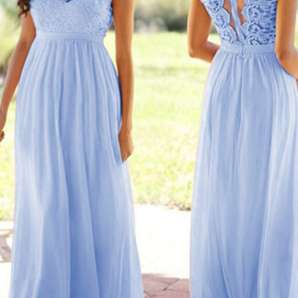 Chicnmom Sesión de fotos Baby Shower gasa encaje patchwork cuello redondo elegante dulce noche maternidad maxi vestido