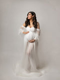 Chicnmom blanco tul hombros descubiertos vestidos embarazada sesion fotos vestidos premama