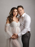 Chicnmom blanco tul hombros descubiertos vestidos embarazada sesion fotos vestidos premama