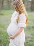 Chicnmom vestidos premamá blanco estampado de lunares vestidos para embarazadas