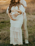 Chicnmom vestidos premamá blanco vestido fotográfico sin espalda de encaje