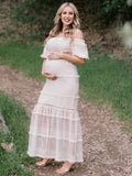 Chicnmom vestidos premamá blanco vestido fotográfico sin espalda de encaje