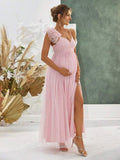 Chicnmom vestidos premamá rosa vestido de noche con tirantes de malla