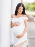 Chicnmom vestidos premamá blanco vestido fotográfico con dobladillo irregular y volantes