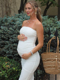 Chicnmom vestidos premamá blanco vestido de verano de línea superior de tubo